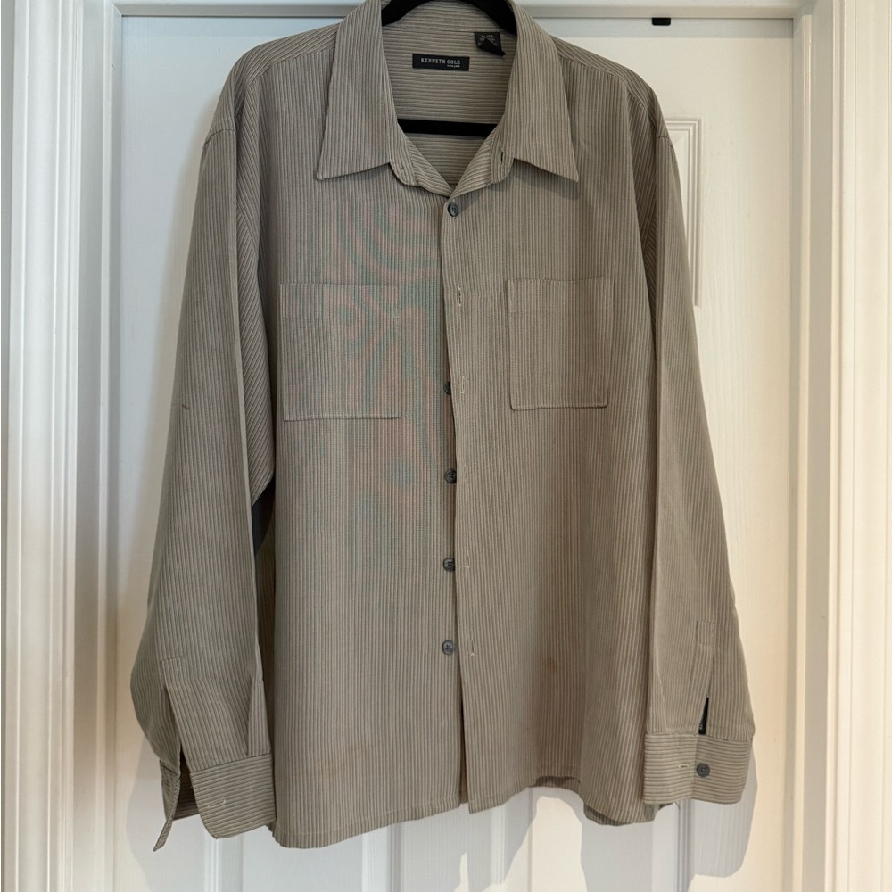 Kenneth Cole Beige Striped Button-Up Shirt